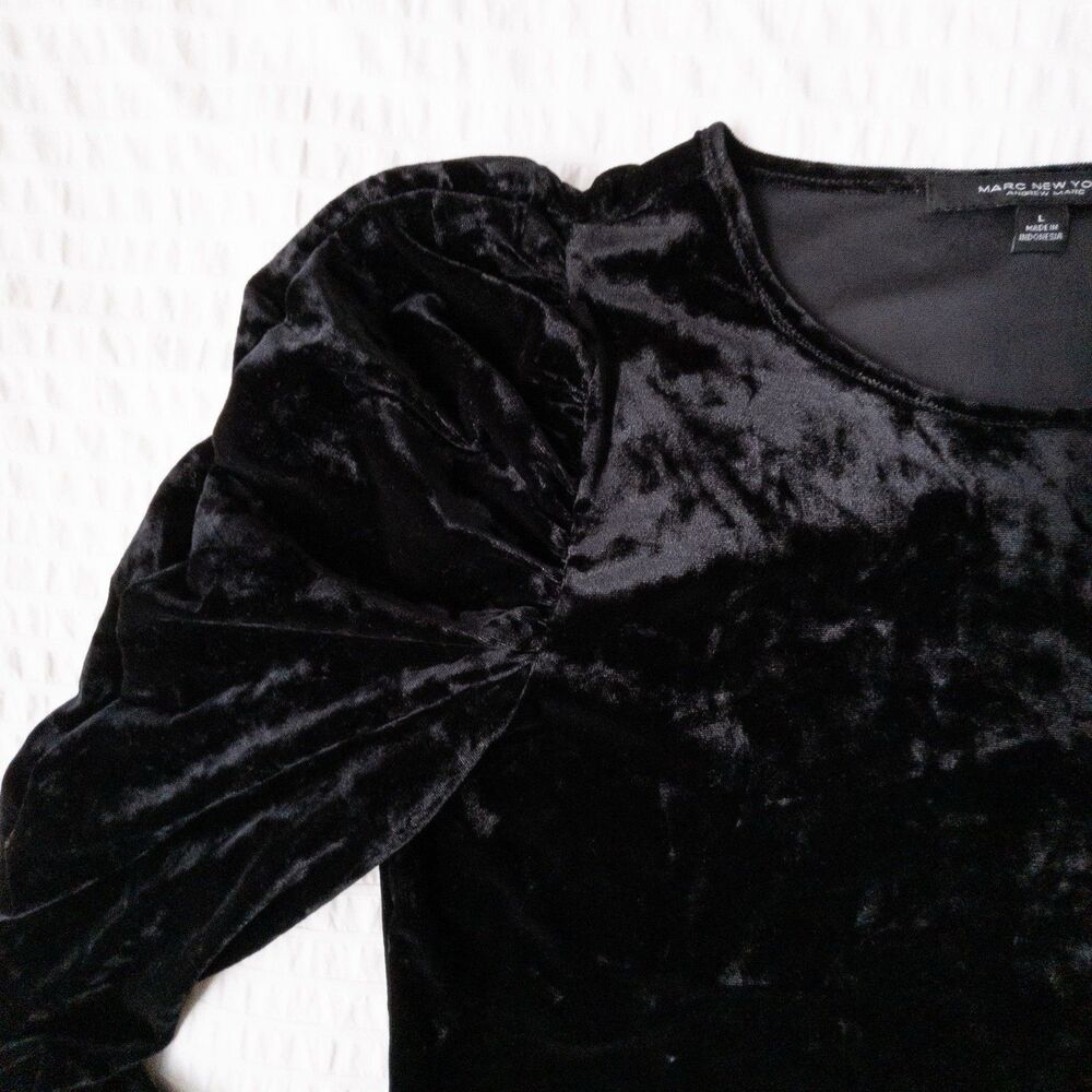 Black Velvet Puff Long Sleeves Top Marc New York Size L - Picture 5 of 10